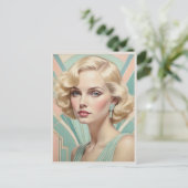 Art Deco Geïnspireerd Retro Vrouw Elegant Lady Afb Briefkaart (Staand voorkant)