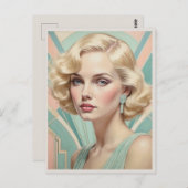 Art Deco Geïnspireerd Retro Vrouw Elegant Lady Afb Briefkaart (Voorkant / Achterkant)