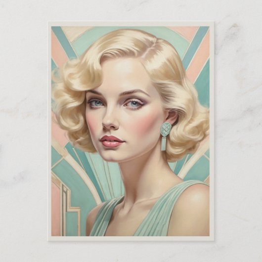 Art Deco Geïnspireerd Retro Vrouw Elegant Lady Afb Briefkaart (Voorkant)