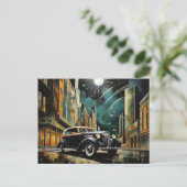  Art Deco-geïnspireerde auto onder maanlicht Briefkaart (Staand voorkant)