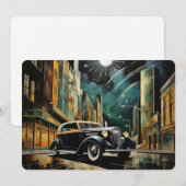  Art Deco-geïnspireerde auto onder maanlicht Feestdagenkaart (Voorkant / Achterkant)