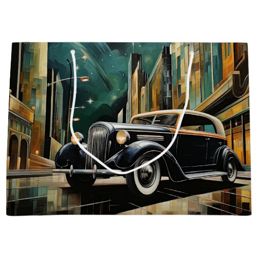  Art Deco-geïnspireerde auto onder maanlicht Groot Cadeauzakje (Voorkant)