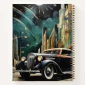 Art Deco-geïnspireerde auto onder maanlicht Notitieboek (Achterkant)