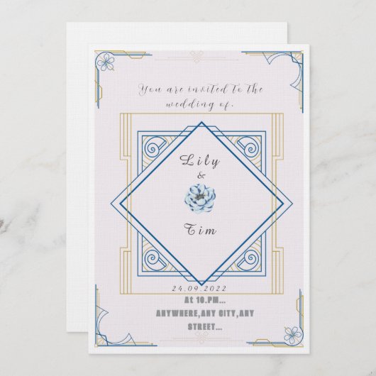 Art deco geïnspireerde bruiloft uitnodiging (Voorkant / Achterkant)