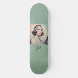 Art Deco Geïnspireerde Dame Retro Elegante Monogra Persoonlijk Skateboard