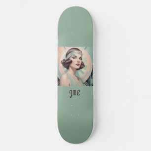 Art Deco Geïnspireerde Dame Retro Elegante Monogra Persoonlijk Skateboard
