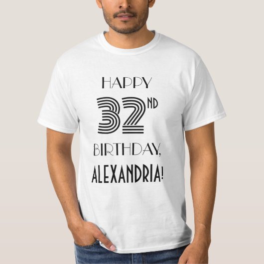 Art Deco geïnspireerde look 32e verjaardagsfeestje T-shirt (Voorkant)