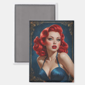 Art-Deco geïnspireerde Redhead Pin-Up Magneet (Voorkant / Achterkant)