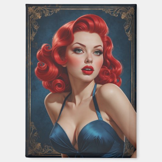 Art-Deco geïnspireerde Redhead Pin-Up Magneet (Voorkant)