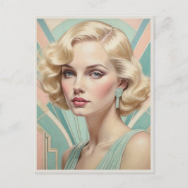Art Deco geïnspireerde retro vrouw elegante dame a Briefkaart
