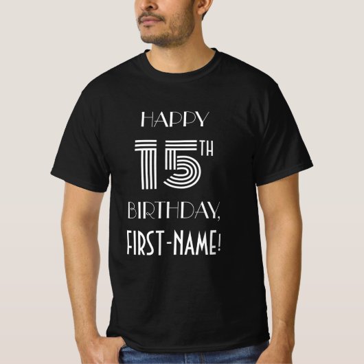 Art Deco geïnspireerde stijl 15e verjaardagsfeestj T-shirt (Voorkant)