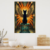 Art Deco gekrulde slapende kat wandkunst Poster (Keuken)