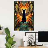 Art Deco gekrulde slapende kat wandkunst Poster (Thuiskantoor)