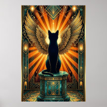 Art Deco gekrulde slapende kat wandkunst