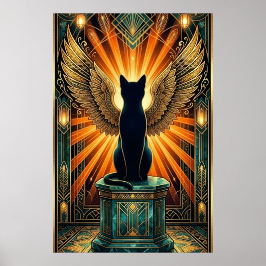 Art Deco gekrulde slapende kat wandkunst Poster (Voorkant)