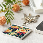 Art Deco Gele Lotus Sleutelhanger (Zijkant)