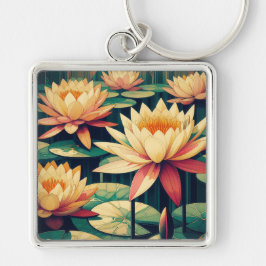Art Deco Gele Lotus Sleutelhanger