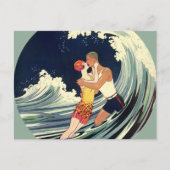 Art Deco, Geliefden kussen op het strand Briefkaart (Voorkant)