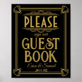 Art Deco Gelieve onze trouwborden in het gastenboe Poster (Voorkant)