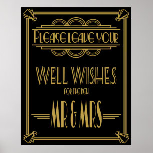 Art Deco "Gelieve wensen te behouden" trouwprinten Poster