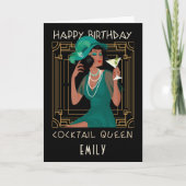 Art Deco Gelukkig Verjaardag Cocktail Koningin Zwa Kaart (Voorkant)