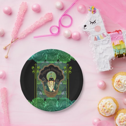 Art deco gemaskerde tulband vrouw Frans parfum Papieren Bordje (Feest)