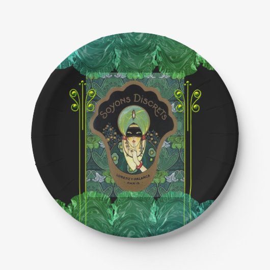 Art deco gemaskerde tulband vrouw Frans parfum Papieren Bordje (Voorkant)