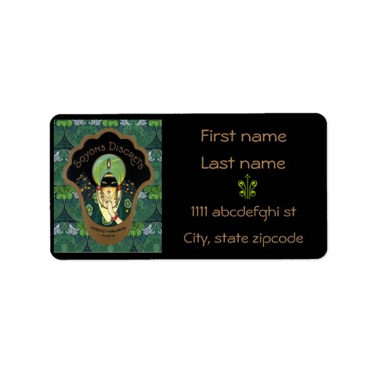 Art deco gemaskerde vrouw  sojons discreten etiket (Voorkant)