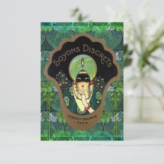 Art deco gemaskerde vrouw  verrassingsfeest kaart (Staand voorkant)