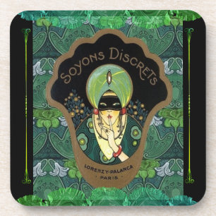 Art deco gemaskerde vrouw vintage soyons discrets  bier onderzetter