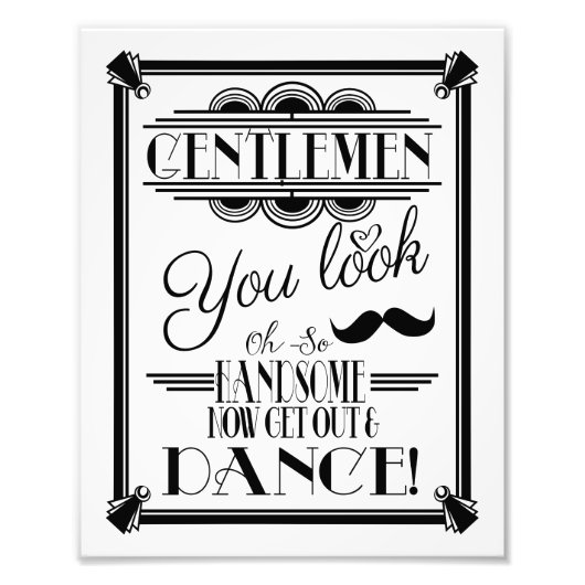 art deco, GENTLEMEN Bathroom-teken, trouwbord Foto Afdruk (Voorkant)