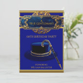 Art Deco Gentlemens Pet Cane Gold Navy Verjaardag Kaart (Staand voorkant)