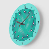 Art Deco Geometric, Aqua en Turquoise Blue Grote Klok (Hoek)