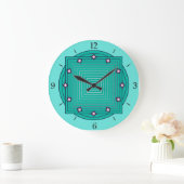 Art Deco Geometric, Aqua en Turquoise Blue Grote Klok (Huis)