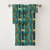 Art Deco Geometric Arrows, Gold and Turquoise Bad Handdoek (Insitu)