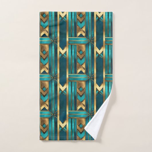 Art Deco Geometric Arrows, Gold and Turquoise Bad Handdoek (Handdoek)