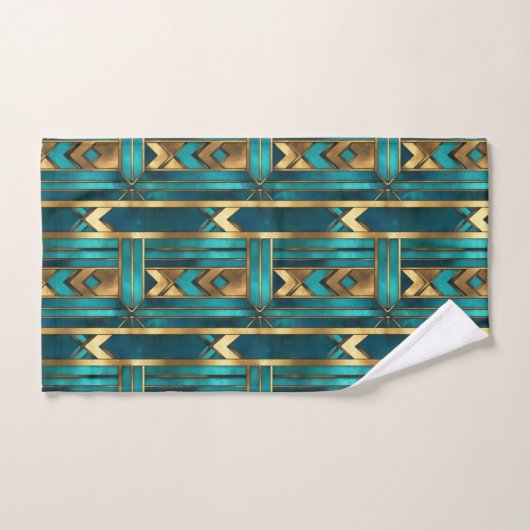 Art Deco Geometric Arrows, Gold and Turquoise Bad Handdoek (Handdoek)