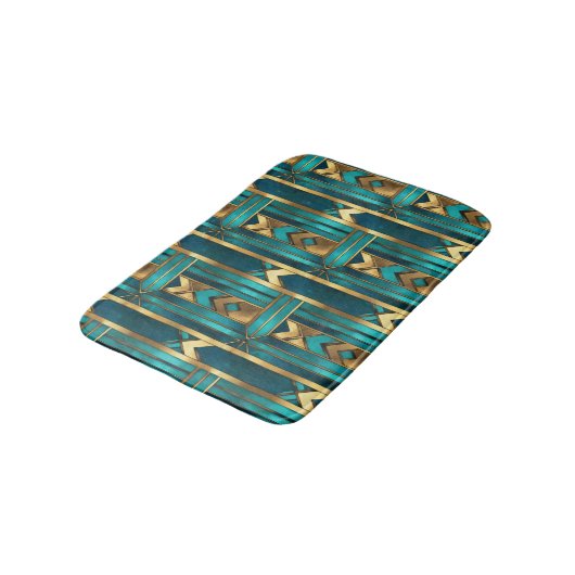 Art Deco Geometric Arrows, Gold and Turquoise Badmat (Gekanteld)