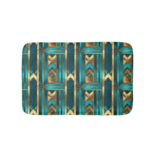 Art Deco Geometric Arrows, Gold and Turquoise Badmat (Voorkant)