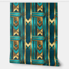 Art Deco Geometric Arrows, Gold and Turquoise Behang