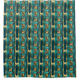 Art Deco Geometric Arrows, Gold and Turquoise Douchegordijn
