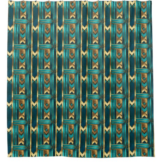 Art Deco Geometric Arrows, Gold and Turquoise Douchegordijn (Voorkant)
