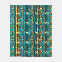 Art Deco Geometric Arrows, Gold and Turquoise Fleece Deken