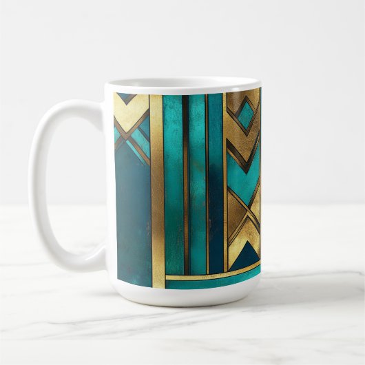 Art Deco Geometric Arrows, Gold and Turquoise Koffiemok (Links)
