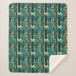 Art Deco Geometric Arrows, Gold and Turquoise Sherpa Deken