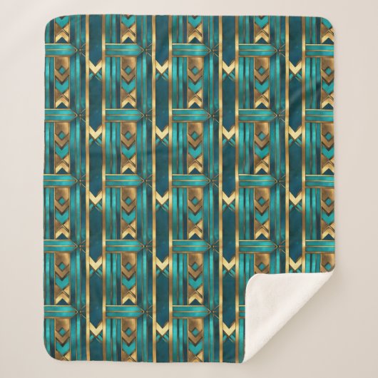 Art Deco Geometric Arrows, Gold and Turquoise Sherpa Deken (Voorkant)
