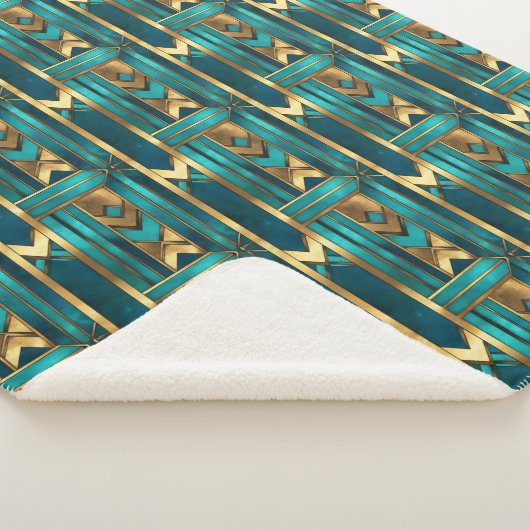 Art Deco Geometric Arrows, Gold and Turquoise Sherpa Deken (3/4)