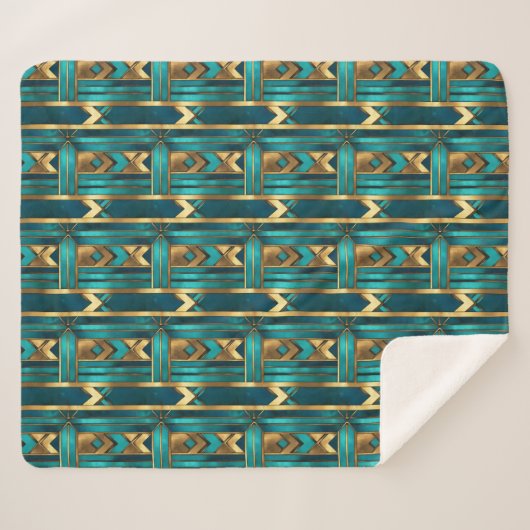 Art Deco Geometric Arrows, Gold and Turquoise Sherpa Deken (Voorkant (horizontaal))