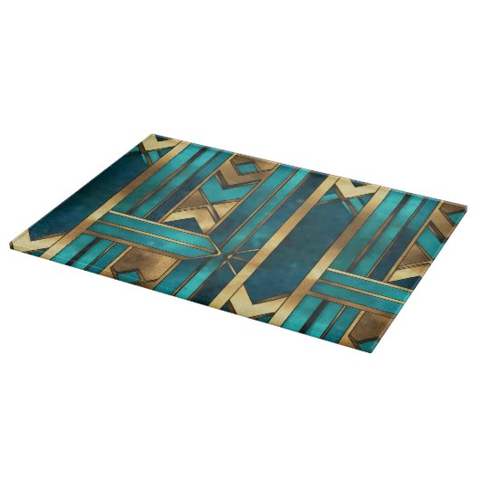 Art Deco Geometric Arrows, Gold and Turquoise Snijplank (Hoek)