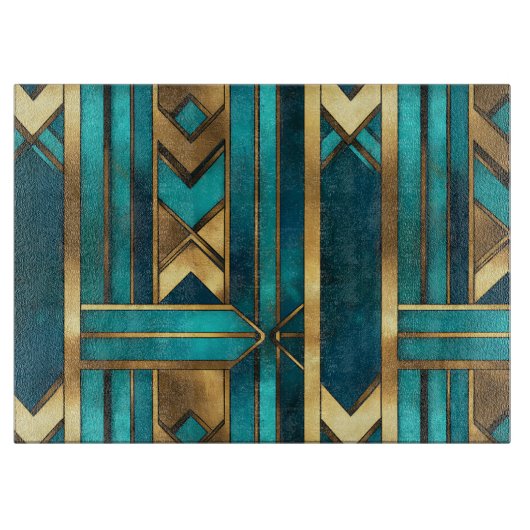 Art Deco Geometric Arrows, Gold and Turquoise Snijplank (Voorkant)